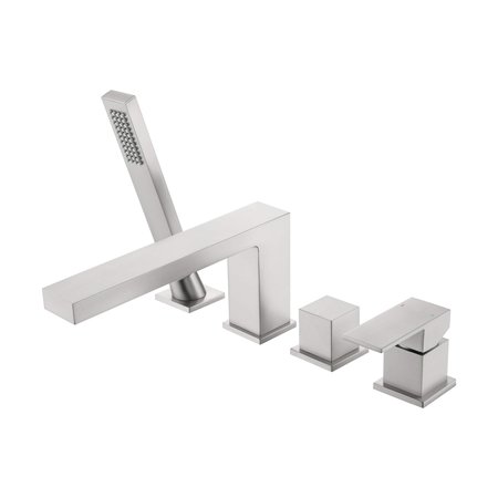 KIBI Cube Deck Mounted Bathtub Faucet with Hand Shower, Brushed Nickle KTF3102BN